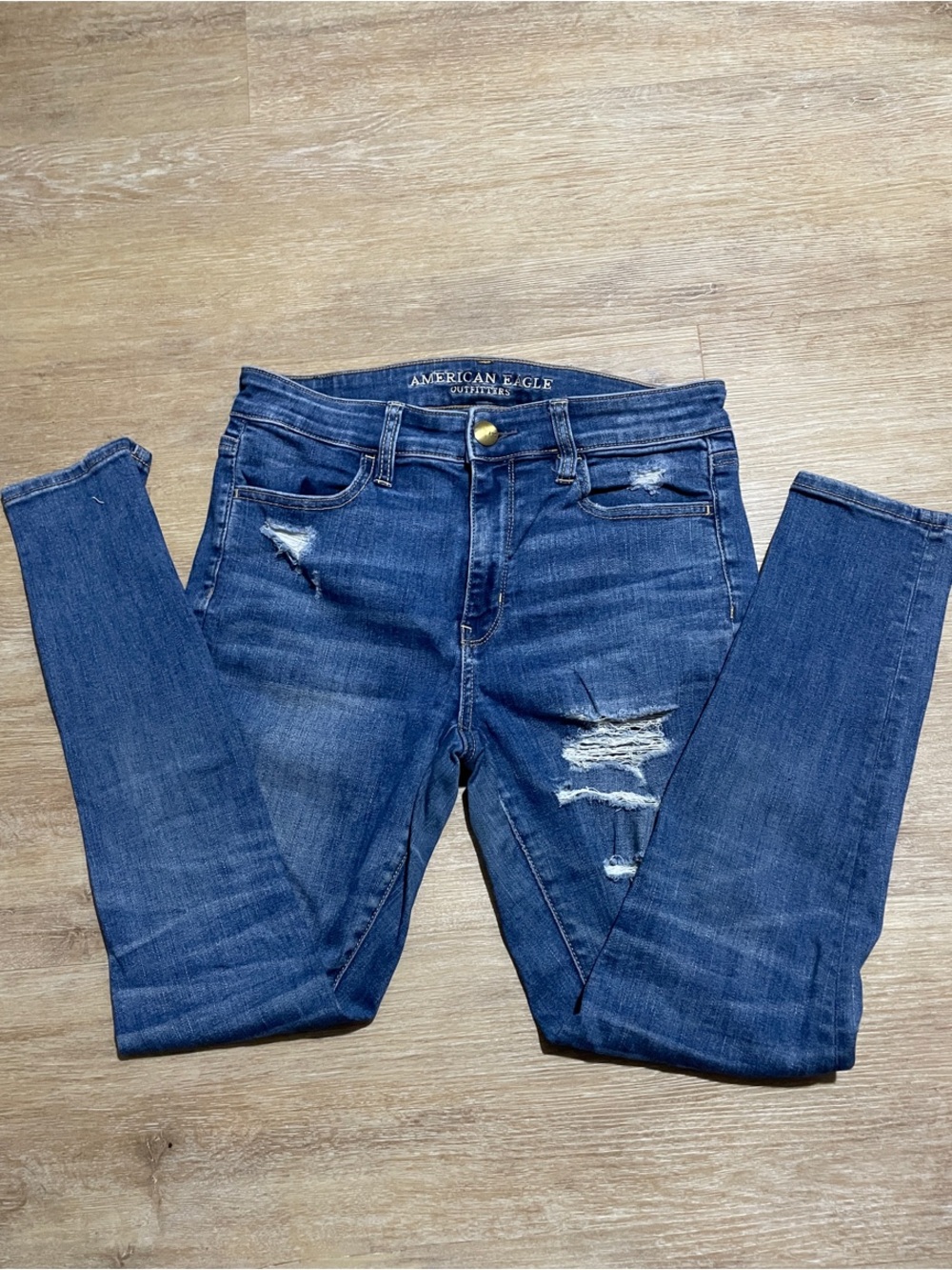 American Eagle Outfitters Blue Ripped Skinny Jeans